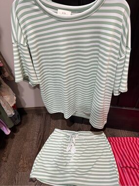 Le Lis Mint and White Striped Lounge Set - Relaxed Two-Piece